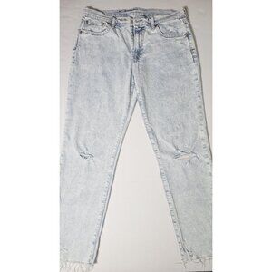 GAP Girlfriend Jeans 12 Short Light Acid Wash Mid Rise Tapered Denim.(HL461)